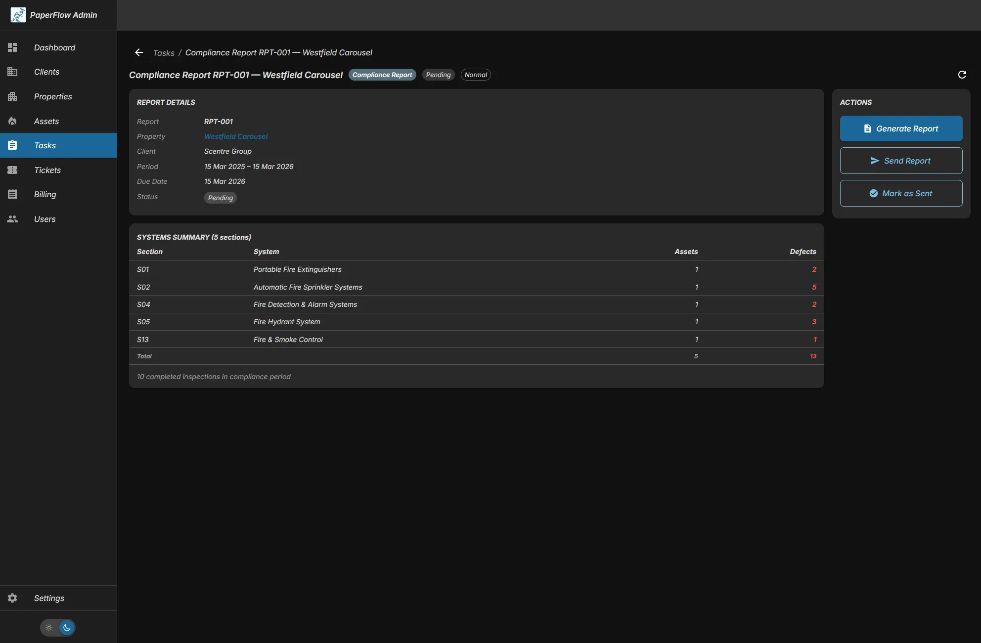 PaperFlow compliance report - dark mode