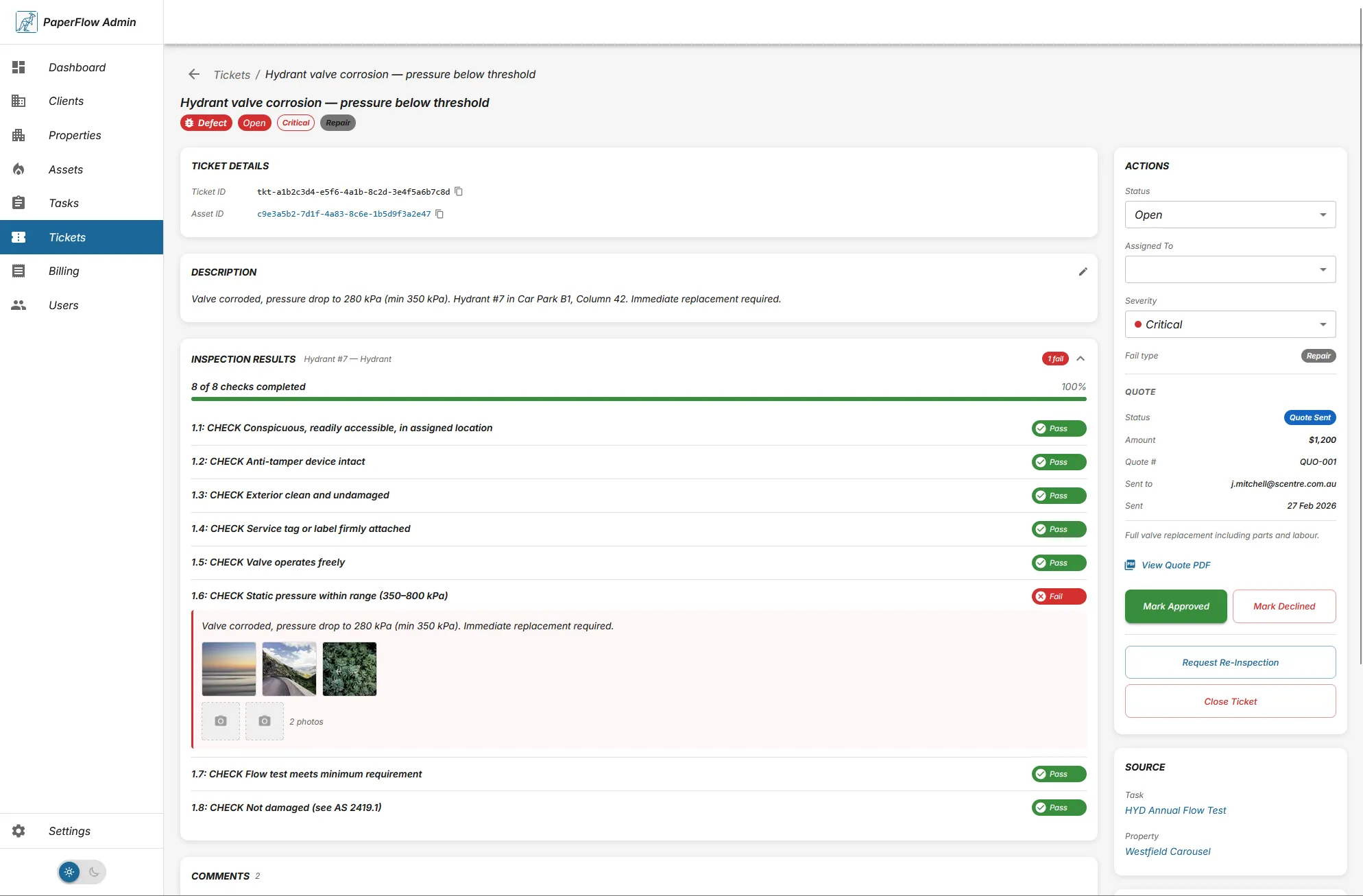 PaperFlow defect tracking - light mode